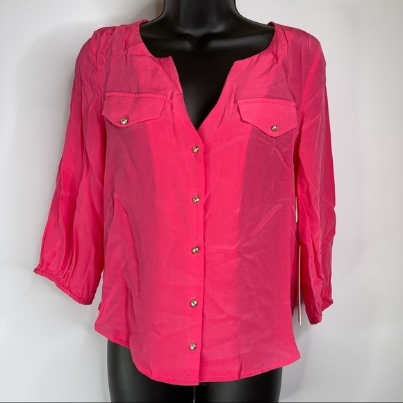 Line & Dot Tops - Line & Dot Revolve Top Blouse Silk Barbie Button Office Career Date Cocktail New